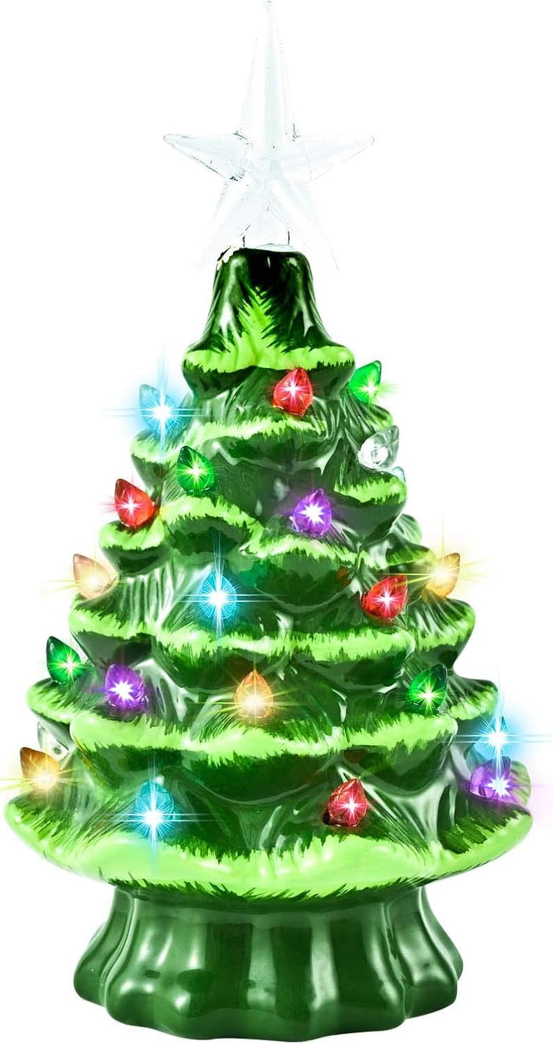 Vintage Ceramic Tabletop Christmas Tree with Timer