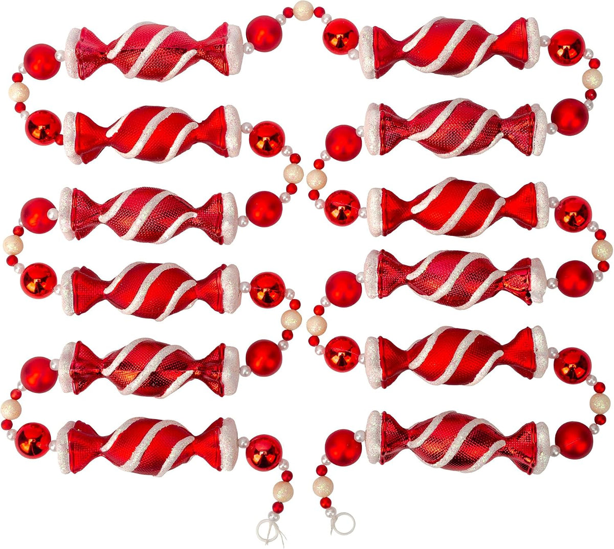 9 Foot Red & White Candy Peppermint Bead Christmas Garland | Large Shatterproof Glitter Beaded Christmas Tree Garland for Retro Vintage Candy Trees | Garland Christmas Decorations for Indoor Use