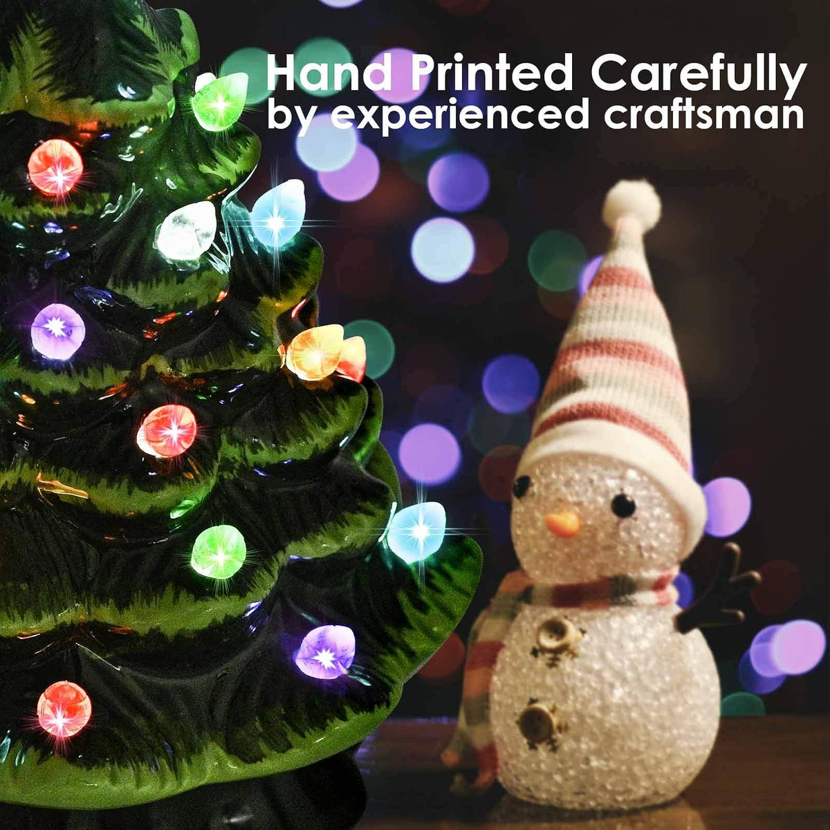 Vintage Ceramic Tabletop Christmas Tree with Timer