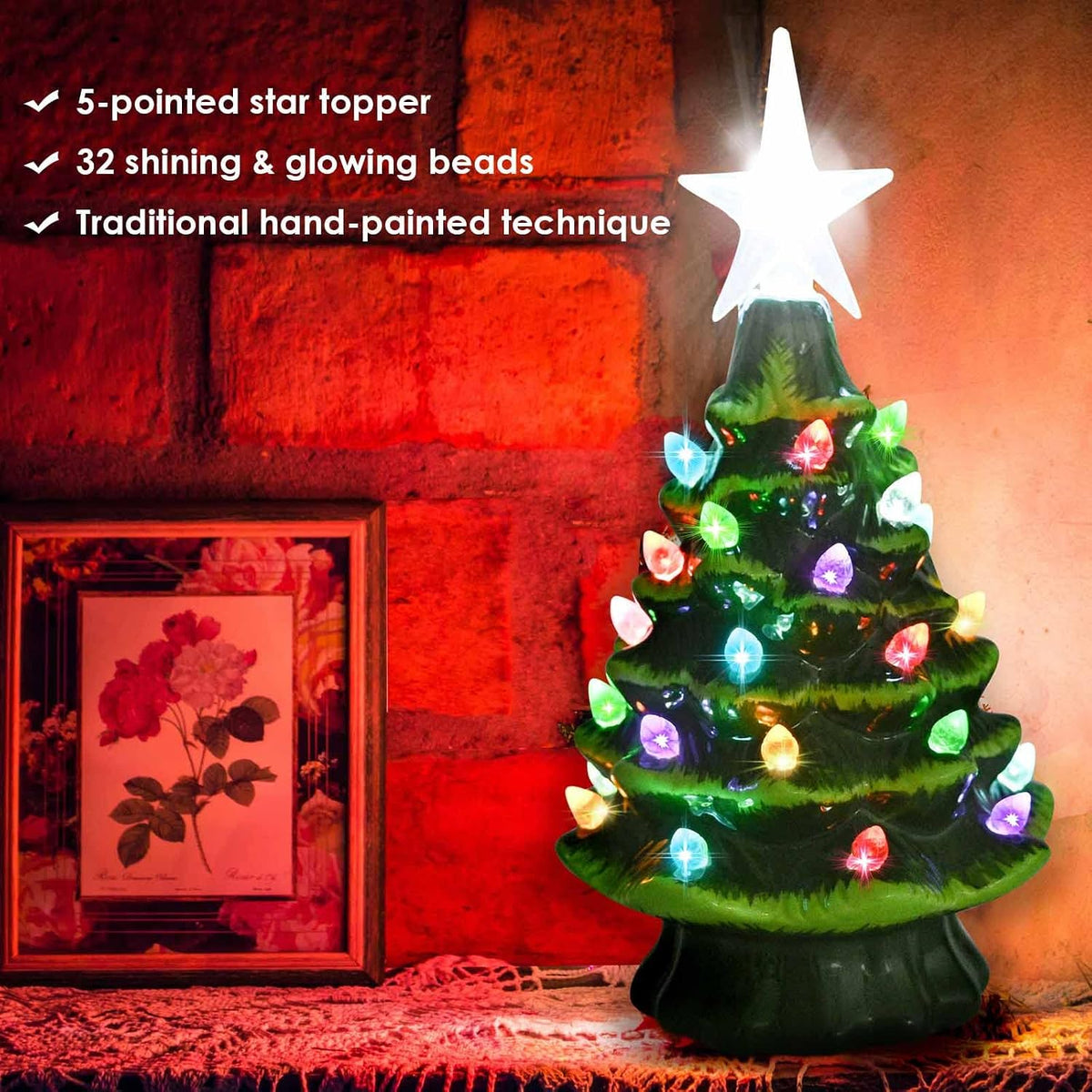 Vintage Ceramic Tabletop Christmas Tree with Timer