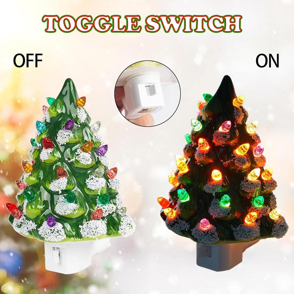 Ceramic Christmas Tree Night Light, UL Certified Nightlight Plug In, Vintage Christmas Decorations Indoor, Room Home Decor and Accessories, Night Light for Kids/Adults