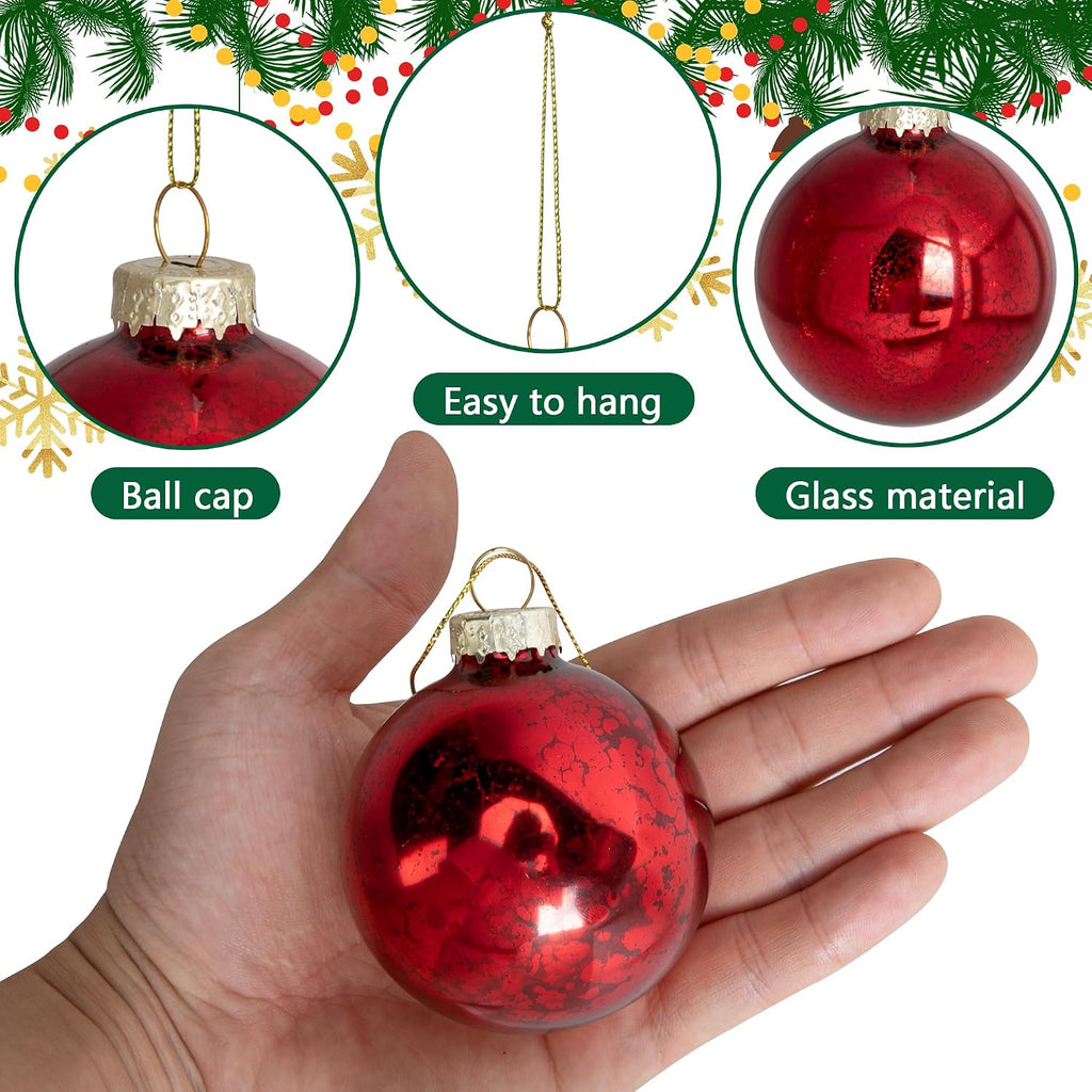 8 Pcs Mercury Glass Finials Christmas Ornament - Vintage Red Hanging Ball
