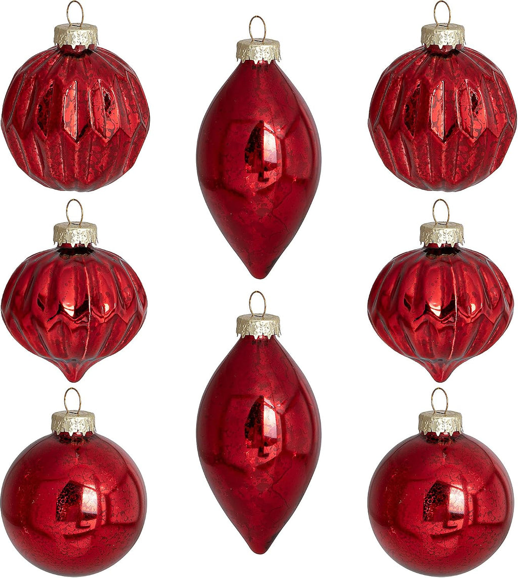 8 Pcs Mercury Glass Finials Christmas Ornament - Vintage Red Hanging Ball