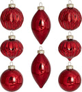 8 Pcs Mercury Glass Finials Christmas Ornament - Vintage Red Hanging Ball