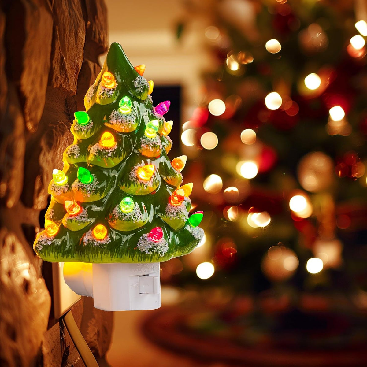 Ceramic Christmas Tree Night Light, UL Certified Nightlight Plug In, Vintage Christmas Decorations Indoor, Room Home Decor and Accessories, Night Light for Kids/Adults