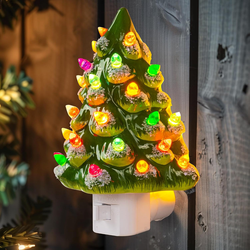 Ceramic Christmas Tree Night Light, UL Certified Nightlight Plug In, Vintage Christmas Decorations Indoor, Room Home Decor and Accessories, Night Light for Kids/Adults
