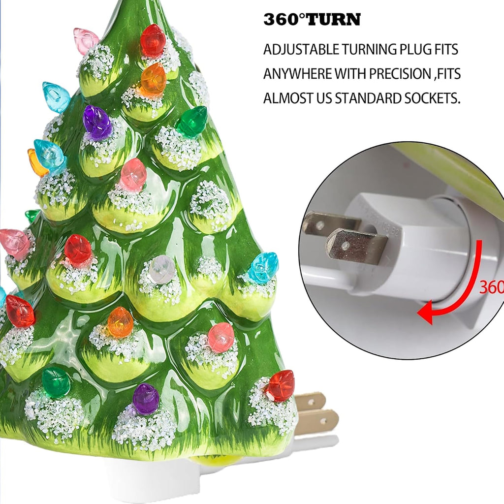Ceramic Christmas Tree Night Light, UL Certified Nightlight Plug In, Vintage Christmas Decorations Indoor, Room Home Decor and Accessories, Night Light for Kids/Adults