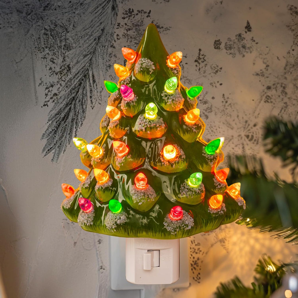 Ceramic Christmas Tree Night Light, UL Certified Nightlight Plug In, Vintage Christmas Decorations Indoor, Room Home Decor and Accessories, Night Light for Kids/Adults