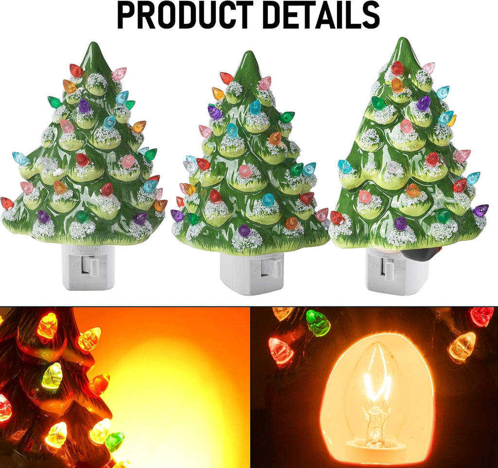 Ceramic Christmas Tree Night Light, UL Certified Nightlight Plug In, Vintage Christmas Decorations Indoor, Room Home Decor and Accessories, Night Light for Kids/Adults