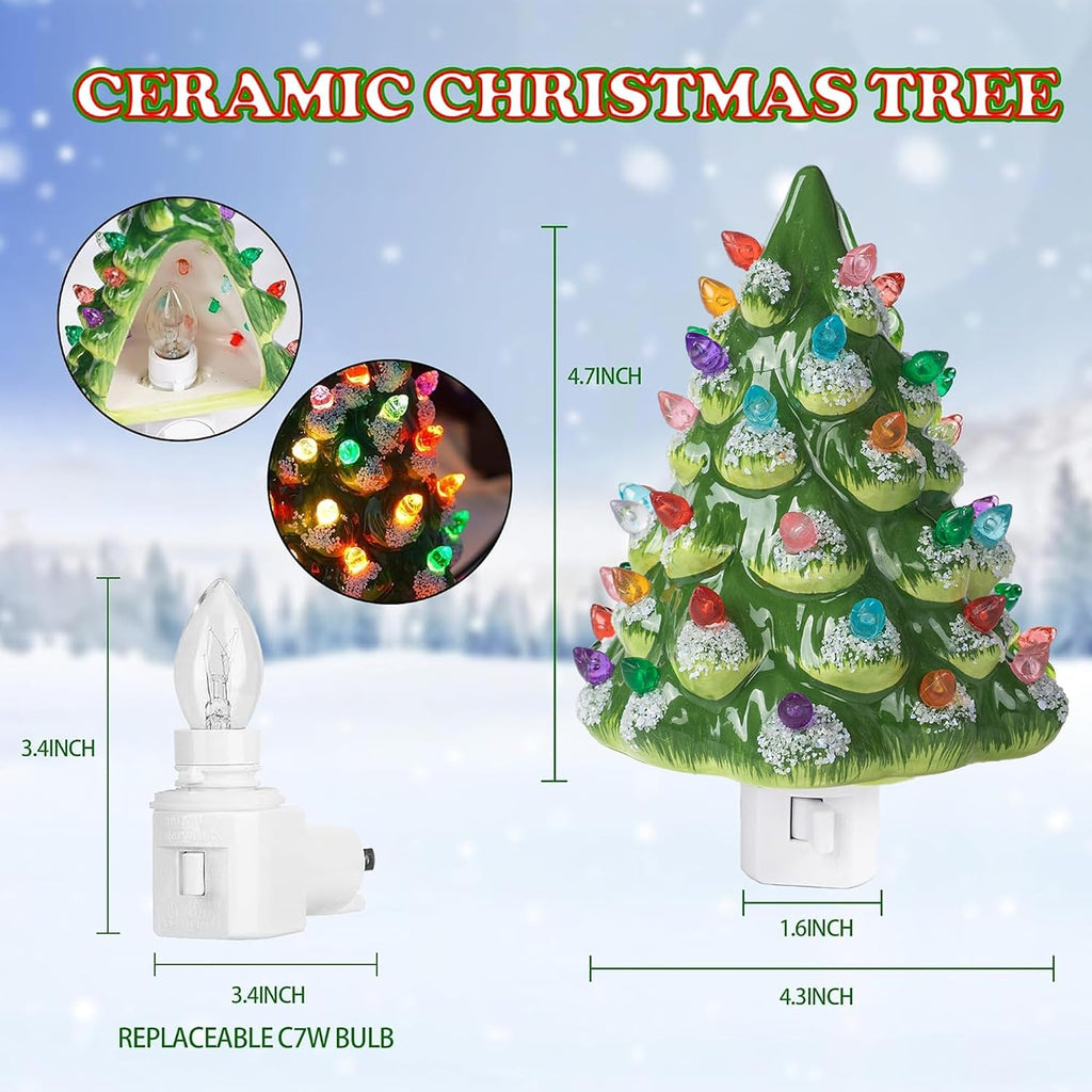 Ceramic Christmas Tree Night Light, UL Certified Nightlight Plug In, Vintage Christmas Decorations Indoor, Room Home Decor and Accessories, Night Light for Kids/Adults