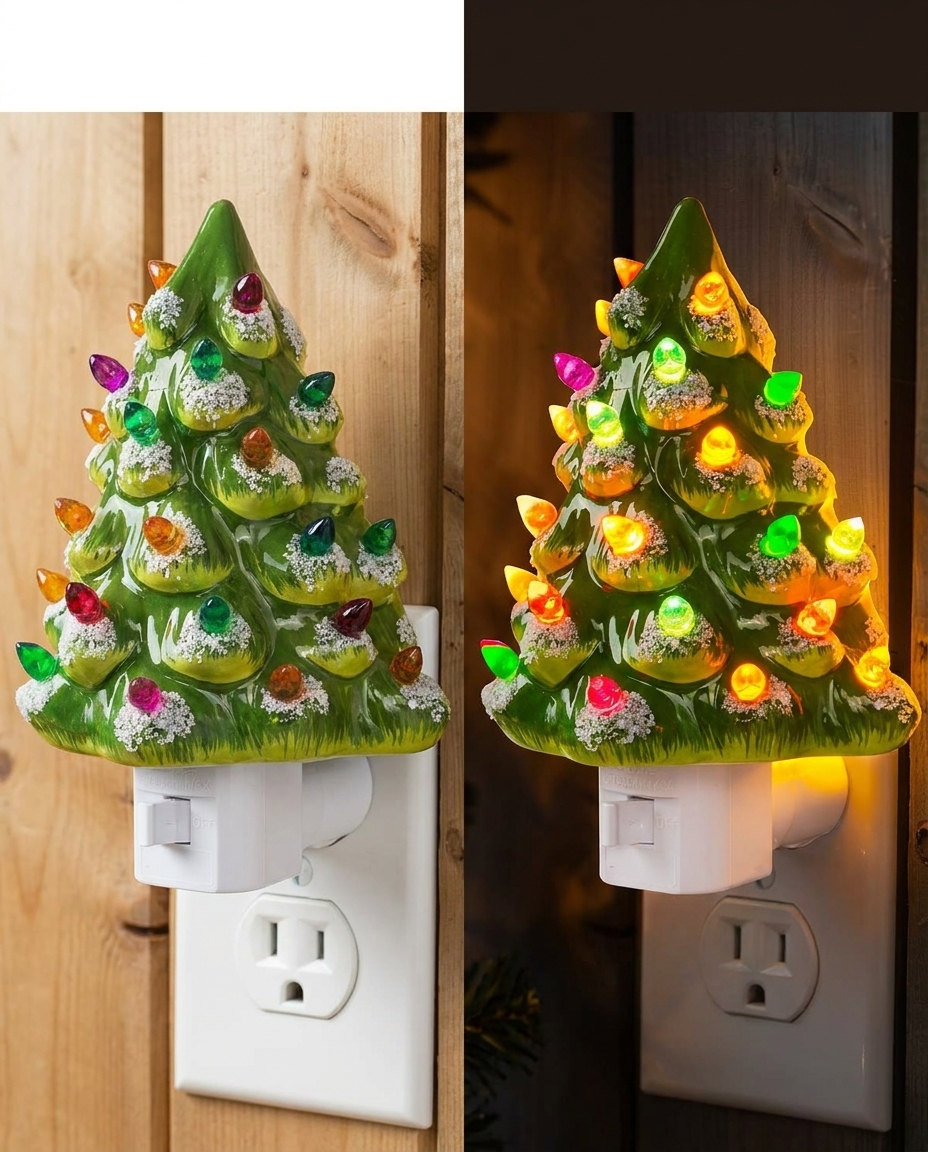The night light off in daylight and glowing at night